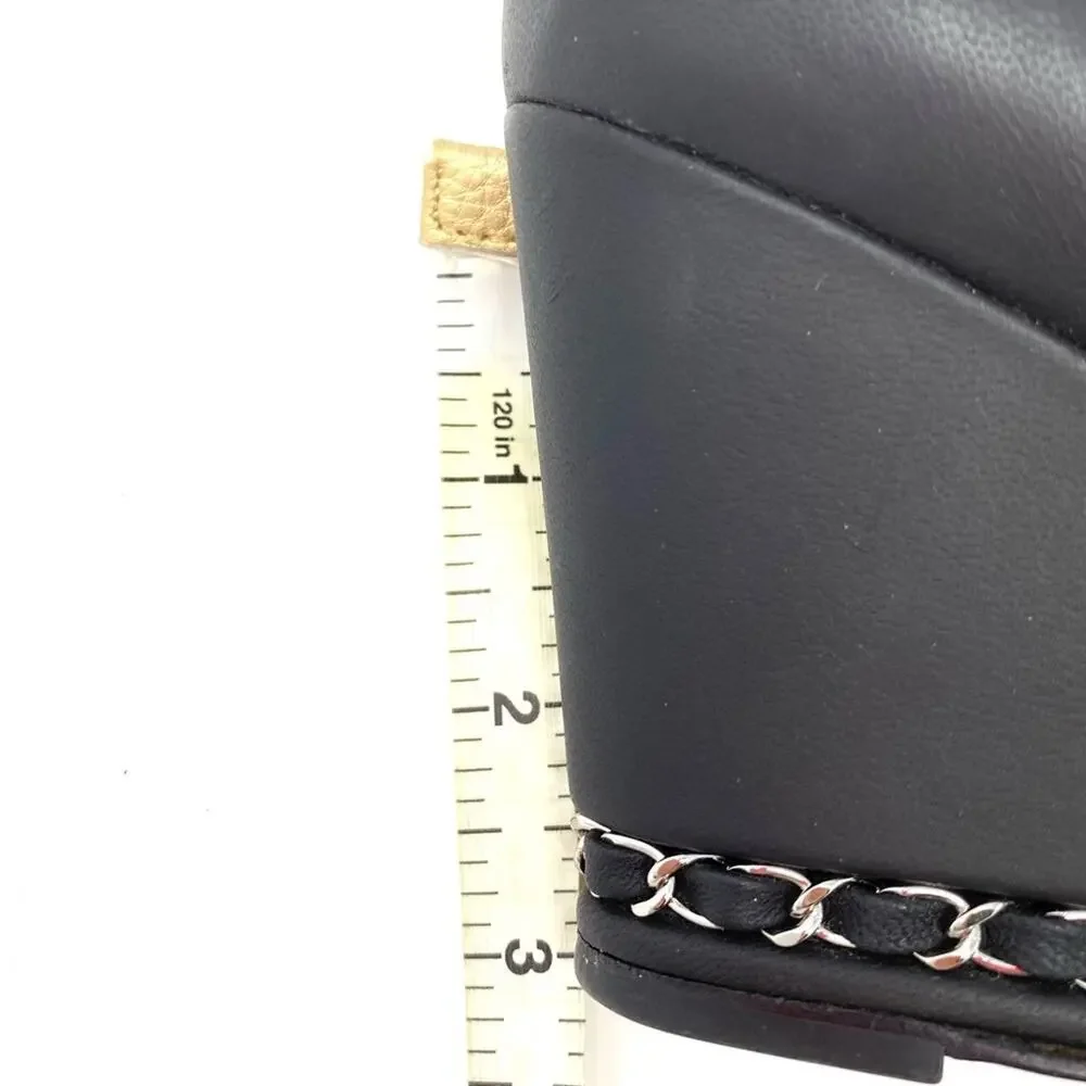 Chanel Black Boots w LOGO Pointed Toe Chain Detail 38.5 AUTHENTIC box included